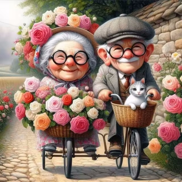 Cartoon Happy Old Couple 5D Fu - Embroidery Embellishments review and price