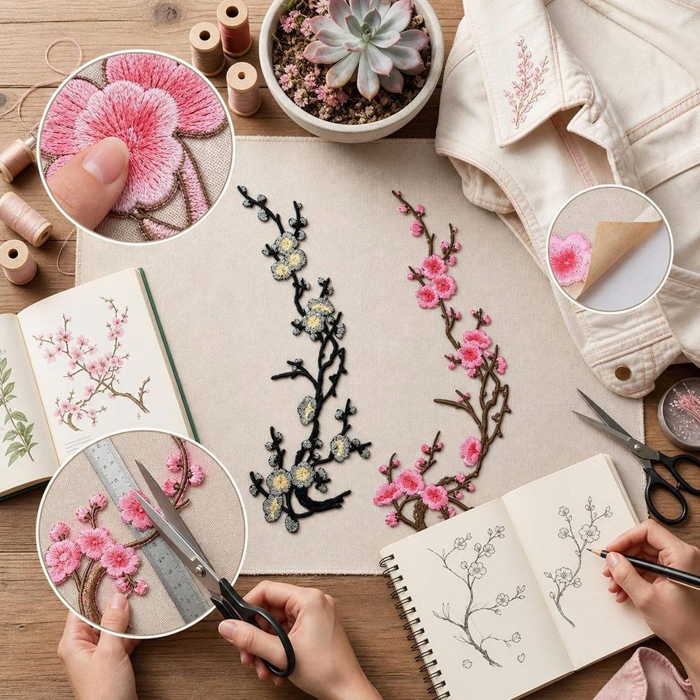 DIY Cherry Blossom Iron On Pat - Applique Patch Flower review and price