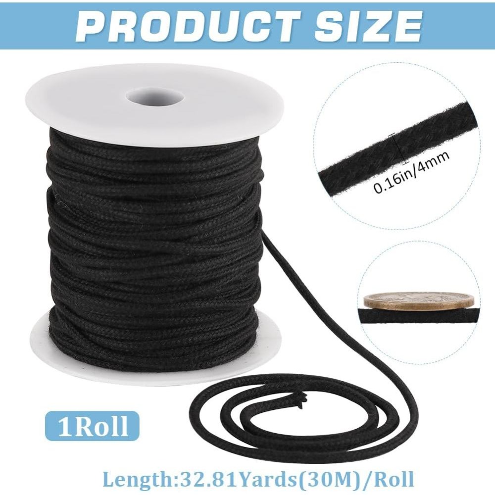 4mm 33 Yards Black Cotton Rope - Cord Trim Twisted review and price